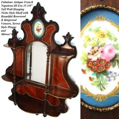 HUGE 35″ Antique French Napoleon III Wall Shelf, Kingwood & Ormolu, Sevres Plaq
