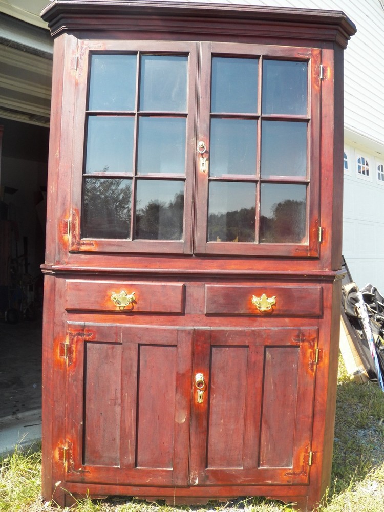 Antique Cherry 2 Piece Corner Cupboard Kitchen Cabinet Southern Pennsylvania