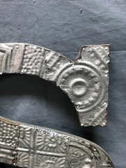 Decorative Salvage Tin Ceiling 16″ Patchwork Silver Metal VTG Letter S 1793-24B