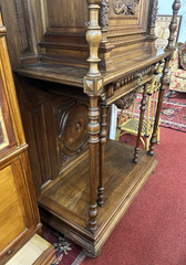 Antique French Henri II Carved Walnut Wine Liquor Display Hall Cabinet 70″H