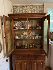 Vintage Wood China Cabinet Hutch With Shelves And Drawers