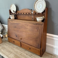 Antique Wood Silverware Wall Storage Cabinet W 2 Drawers Flatware Chest RARE VTG