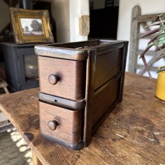 Unusual Draws Slim And Long Wooden Two Tier Vintage Shop Display Unit England