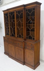 Charak Mahogany Inlaid Individual Bubble Glass Butlers Desk Breakfront Cupboard