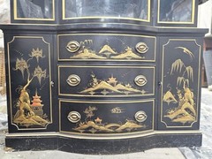 Drexel 1955 black laquer breakfront asian china cabinet
