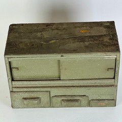 A Primitive Vintage Handmade Multi Compartment Wood Cabinet In Military Green