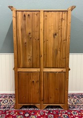 Vintage English Large Pine Cupboard Cabinet Corinthian Capitals Fluted Columns
