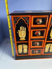 VTG 16″ HAND PAINTED WOOD FOLK ART CABINET INDIA BALI YOGA TANTRIC STORAGE CHEST