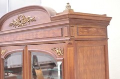 Antique French Louis XVI Style 94″ Curio China Display Cabinet Bookcase w Bronze
