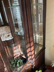 antique hutch cabinet – marble top, beveled glass doors and beveled mirror.