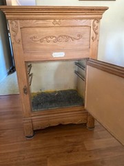 VICTORIAN OAK FLORAL CARVED ICE CHEST WITH ZINC LINING & PHOENIX HEAD HARDWARE