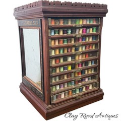 antique Leonards silk spool cabinet victorian walnut revolving country store