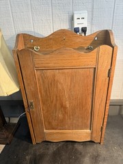 Antique Oak Wall Hanging Cabinet Cupboard w/ Key Lock 3 Shelf Primitive