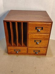 Vintage Oak Swivel Library Card Catalog CD Desk Cabinet