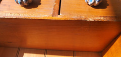 Antique Primitive Maple Wood Spice Spoon Rack Shelf Drawers Blue Porcelain Knobs