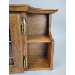 Handmade Oak Wall Cabinet Stained Slag Glass Doors Shelving 32in Cabin Kitchen