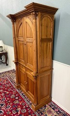 Vintage English Large Pine Cupboard Cabinet Corinthian Capitals Fluted Columns
