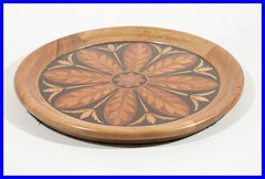 1880 wooden Plate Tablette w FLORAL intarsia / for dice or gambling table