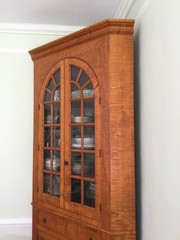 Tiger maple antique reproduction corner cupboard, custom made