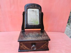 OLD ANTIQUE PRIMITIVE WOODEN HAND MADE DRAW CABINET MIRROR TOILET LOCKER make up