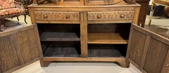Jacobean Style Two Part Oak Court Cupboard with Decorative Carving
