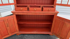 English One Piece Pine Step Back Cupboard in Red Wash