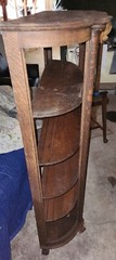 Antique Oak Curio Cabinet Display Stand Shelf No Glass Bow Curved Front Barber