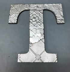 Decorative Salvage Tin Ceiling 16″ Patchwork Silver Metal VTG Letter T 216-25B