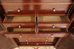 19th Century Marble Top Bronze & Plum Pudding Mahogany Cabinet By L. Cueunieres