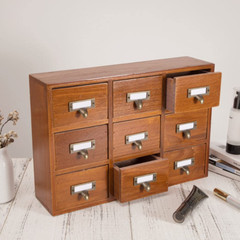 9-Drawers Library Card Catalog Cabinet with Label Apothecary Cabinet Tabletop