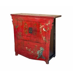 Vintage Red Golden Flower Birds Scenery Armories Storage Cabinet cs6035
