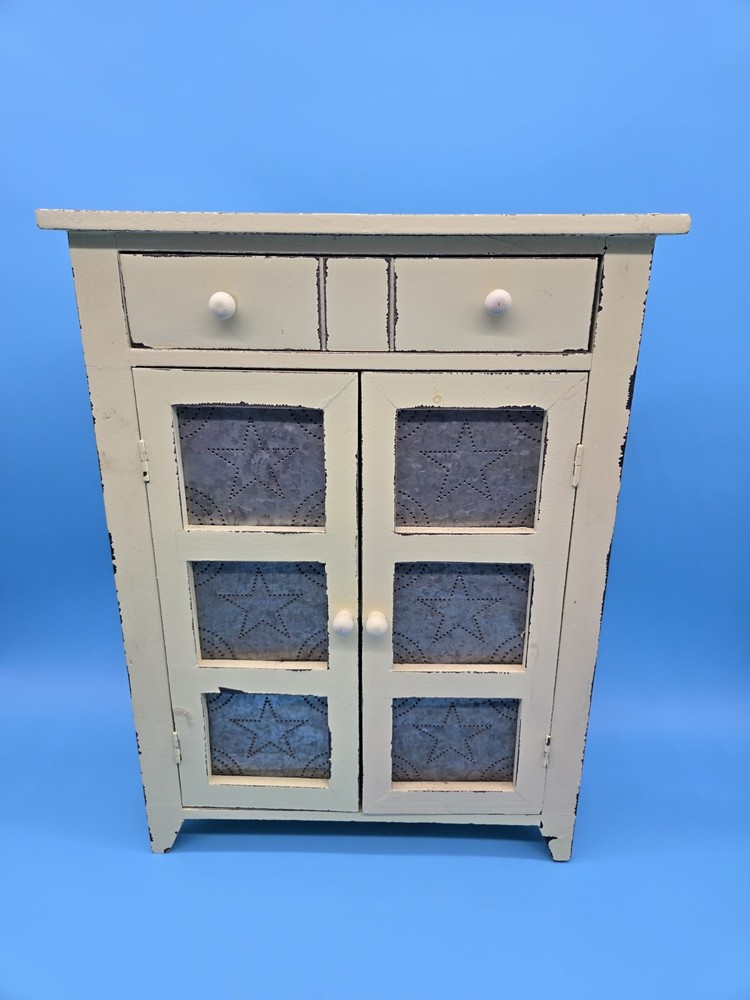 Salesman’s Sample 17″ Tabletop Pie Safe Wood With Punched Tin Primitive