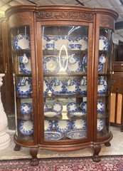 Exceptional American Antique Carved Golden Oak China Curio Cabinet Bookcase 1900