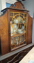 Antique China curio cabinet Showers Furn.Co.1868 medallion hutch wood orig.glass
