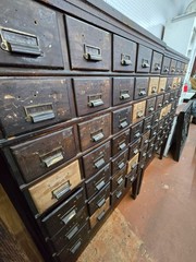 35 Drawer Catalog Bin Cabinet w/ Brass Hardware 47″ x 67″ x 18″ GS00878