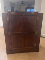 George Zee & Co. Bar Cabinet Brown Wood Mirrored Interior Bottle Storage