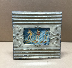 VTG 11″ Sq. Photo 4×6 Tin Ceiling Metal Shabby Mocha Picture Frame Old 923-26B