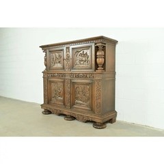 Antique Danish Renaissance Revival Carved Oak Bar Cabinet, Circa 1890s