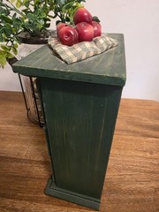 Vtg Small Rustic Green Wood 3 Drawer Trinket Spice Cabinet Apple Knobs Country