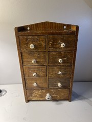 Antique Primitive Wood Apothecary Spice Cabinet Tabletop Or Hang Porcelain Knobs