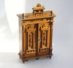 Antique Solid Oak Cabinet Gothic Style, Hand-Carved Wooden Cupboard, Rustic