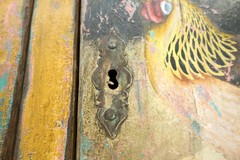 Rare Phenomenal Solid Teak Country Paint Decorated Painted Farm Style Cupboard