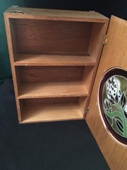 14”x9.5”x4” Wooden Hanging Medicine Cabinet with Painted Glass Front Shelves