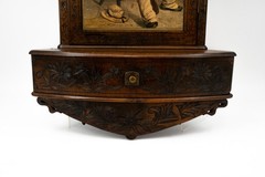Antique carved Black Forest wood wall corner cabinet bear hunter litho