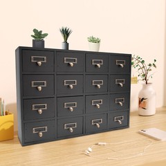 Card Catalog Desk Drawer Organizer – Wooden Storage Box With 16 Drawers – Home