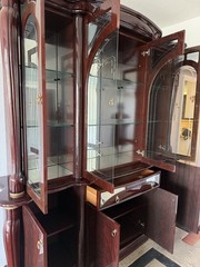 large traditional china cabinet, new, brown, glass upper section