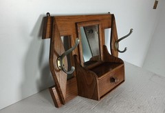 vintage wall hanging cabinet shaving medicine mirror carved wood hooks