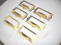 Vintage Card Catalog Library Cabinet Brass Pulls Lot of 6
