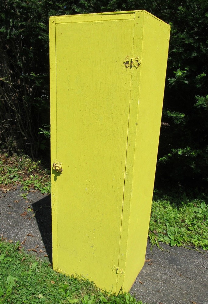 Vintage Antique Wooden Yellow Painted Cabinet Pantry – Old Kitchen Collectible