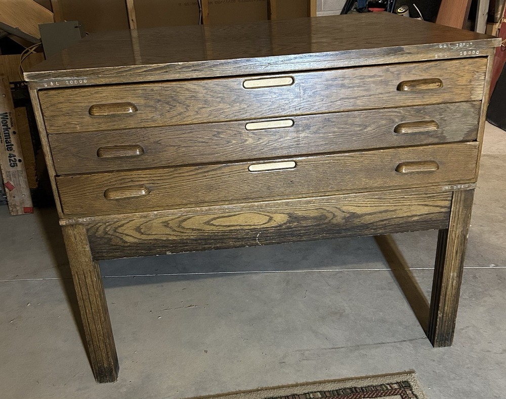 Antique Oak Architects flat file, Flat file, Map flat file